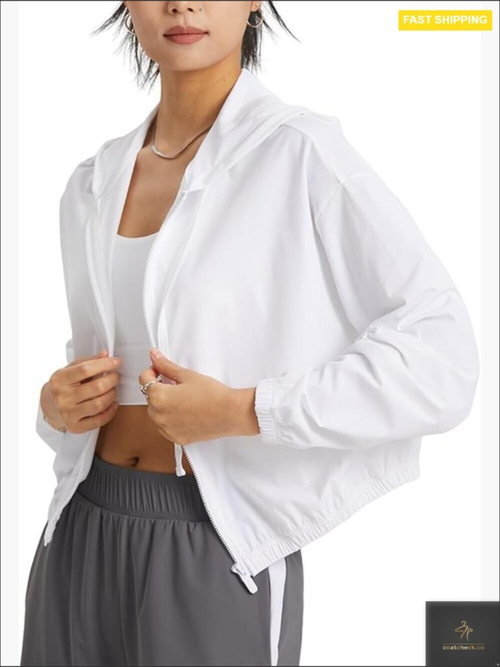 UPF 50+ Cropped Zip Up Hoodie Athletic Running Jacket Lightweight Quick Dry